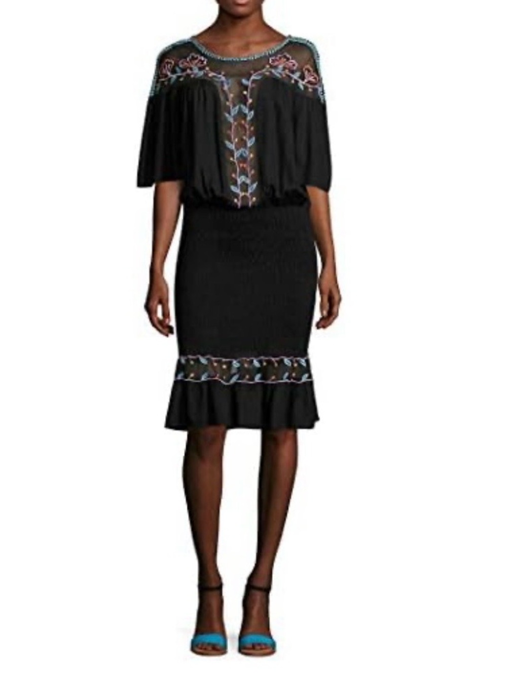 Antik Batik Odelia Midi Dress Size 40 Medium Embroidered Smocked Skirt Bohemian